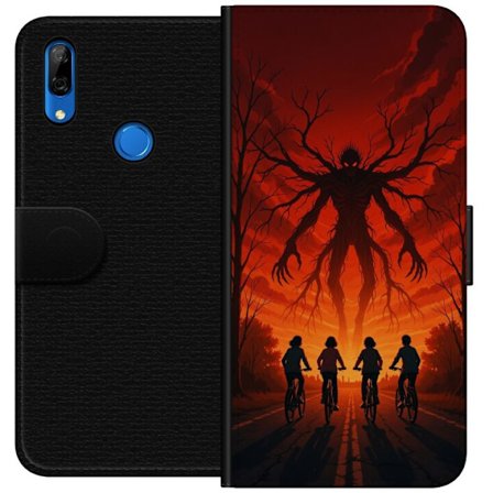 Yhteensopiva Lompakkokotelo Huawei Huawei P Smart Z Tumma Stranger Things -inspiroima kauhukuvaus punaisilla taivaalla, hirviöhahmo ja pyöräilevät