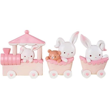 3 st Kanin Harts Tårtdekorationer Docka Söt Tåg Kanin Grattis på födelsedagen Tårtdekoration för Baby Shower Födelsedagsfest (Rosa) (FMY)