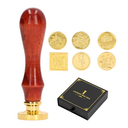 Europæisk Retro Voksstempel Kit med Aftagelige 7 Vintage Stempelhoveder Klar Gravering Voksstempel Forseglings Kit til Kuvert Sort Æske