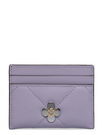 Tory Burch Kira Clover Diamond Quilt Card Case - Purple - ONE SIZE