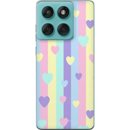 Yhteensopiva Puhelinkuori Motorola Edge 60 Fusion Pastelliraitoja pinkissä, keltaisessa, violetissa ja sinisessä, joissa on hajallaan pehmeitä kawaii-