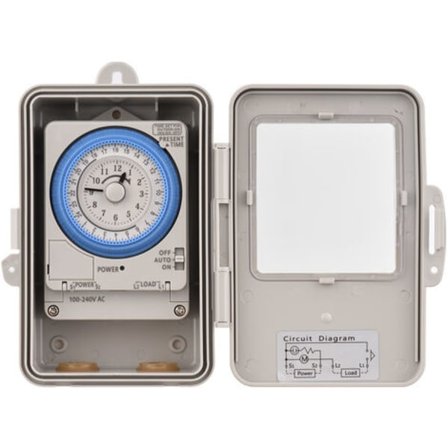 24-timers mekanisk timer 15 minutters timer Timer IP53 beskyttelsesklasse med batteri TB388R AC100-240V Grå