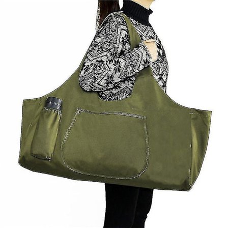 Yogamåtte Taske Stor Yogamåtte Tote Med Tasker Med Sidelommer Og Lynlåse - Grøn_