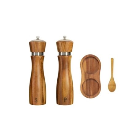 Manuelt Salt- og Pepperkvernsett, Olje- og Eddiksett i Tre med Justerbar Keramisk Kjerne, Kjøkkenredskaper.