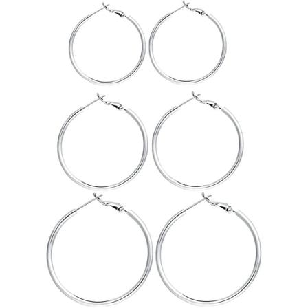 3 Par Hoop Örhängen - Big Hoop Örhängen Set Silver Hoop Örhängen För Kvinnor Flickor Alla hjärtans dag presenter (40/50/60 mm) null none