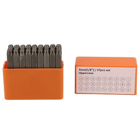 Kirjainleimasarja, erittäin luja, hiiliteräs, isot kirjaimet, lyöntileimasin työkalu korujen valmistukseen ja nahkatavaroihin