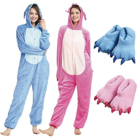 Aikuisten Stitch-haalari Pyjama Anime Stitch Angel Söpö Puku Haalari Hupullinen Yöasu Halloween Cosplay Miehille Naisille - Perfekt