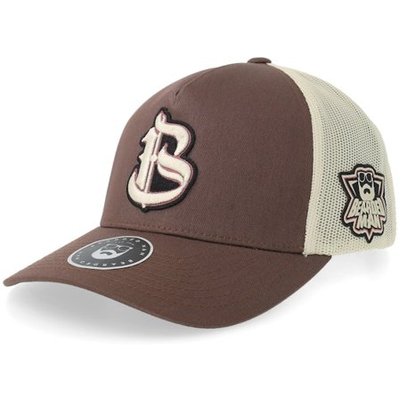 Bearded Man - Brown trucker Czapka Z Daszkiem - Mascot Logo Retro 2-tone Mustang/Beige A-frame Trucker @ Hatstore