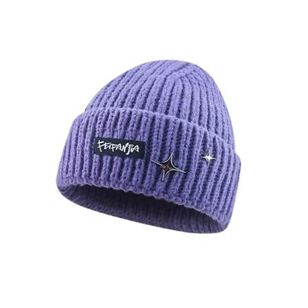 Bokstav Stickad Mössa Cap LILA