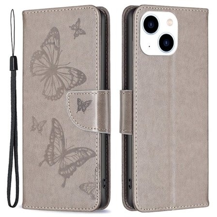 Butterfly läder iPhone 14 fodral - Silver/Grå