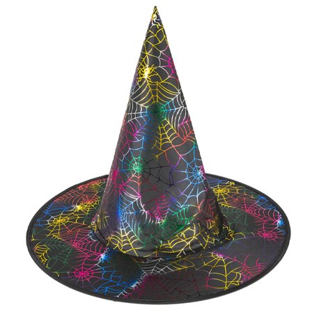 Halloween heksehatt med fargerikt spindelvev, 38x32 cm