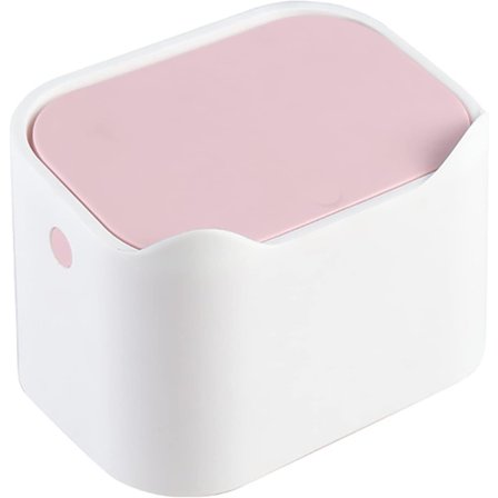 Lille bordspapirkurv, bærbar mini bordspapirkurv, tryktype låg, skrivebordspapirkurv til hjemmekontor køkken soveværelse badeværelse bil hvid