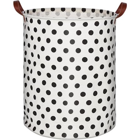 Sammenleggbar klesvaskurv med håndtak - Svart prikk 40x50cm, Stor oppbevaringskurv 63L, Vanntett stoff klesvaskurv for barn, Organiser soverom