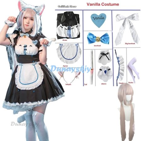 Vanilla Cosplay Kostyme på Lager, Maid Kjole, Maid Antrekk, NEKOPARA Chocola Vanilla OVA Maid Uniform, Cat Neko Jente Kvinner XXL