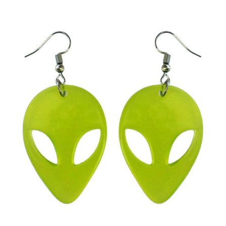 Earrings - Alien - ET - Green/Yellow - Transparent - Acrylic