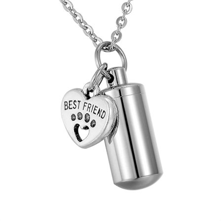 Bästsäljare Pet Paw Heart Charm Cylinder Memorial Urn Necklace