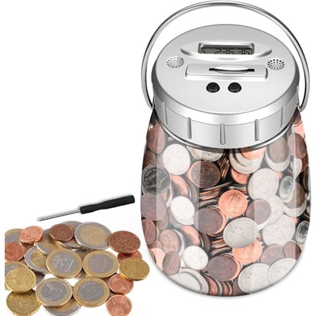 2,4L møntbank tæller sparebøsse med LCD-skærm, sparebøsse med LED-lys dekorativ sparegris (EUR)