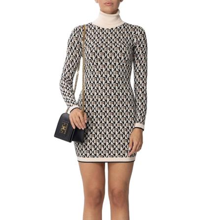 Elisabetta Franchi, Ribbed Turtleneck Mini Dress Zwart, Dames, Maat:S