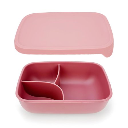 1000ml Madbeholder med 3 Rum, Portion Control Silikone Bento Box, madkasse, Lækagesikker Madopdeler, 14 x 20cm