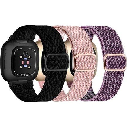 /EA/ Elastiske nylonbånd kompatible med Fitbit Versa 4/Versa 3/Sense 2/Sense - 3-pak