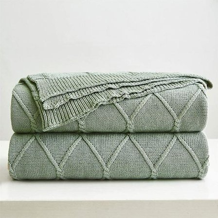 Bomullssalviagrön kabel stickad filt för soffa, lätt