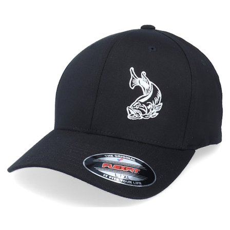 Skillfish - Sort flexfit Kasket - Large Mouth Bass Fishing Black Flexfit @ Hatstore
