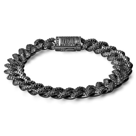 Nicos | 12 mm Iced Black Diamond Prong Link Chain Zirconia Bracelet for Men - Chain Bracelets