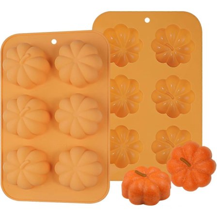 Thanksgiving Silikonform Gresskar Muffinsform Silikonpakke med 2 3D Muffins Bakeform Silikon Liten Kakeform Gresskarform for Pudding, Muffins, Kake