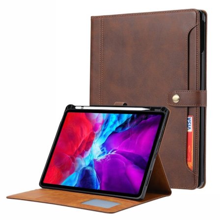 Stativ Pung Design Læder Tablet Beskyttende Cover med Pen Slot iPad Pro 12.9-inch (2021) - Brun