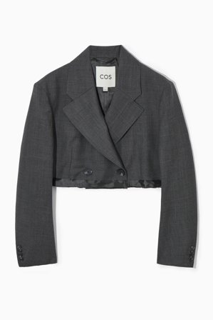 COS Women's Relaxed Deconstructed Cropped Wool Blazer in Grey