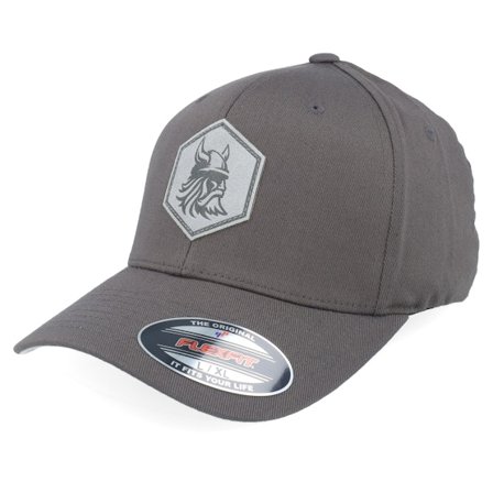 Vikings - Bearded Viking Helmet Dark Grey Flexfit Flexfit Grey Cap - @ Hatstore