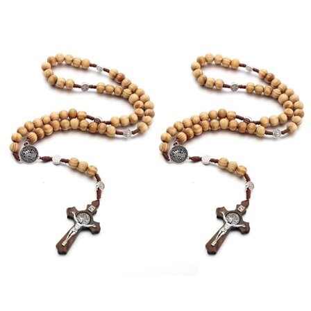 Håndlavet træ katolske rosenkrans halskæder kristne bøn rosenkrans perler kors vedhæng halskæder til mænd kvinder smykker