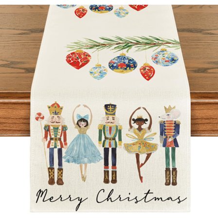 Vesivärimaalatut Pähkinänsärkijät Joulupallot Joulupöytäliina, Talvikauden Jouluinen Keittiön Ruokapöydän Koriste - 33x183 cm