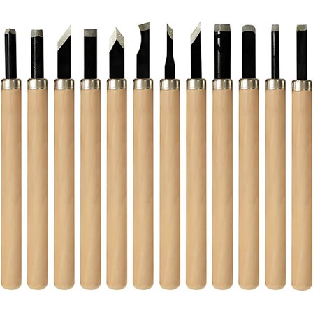 12 stk. Treskjæringsverktøy i tre, treskjæringsmeisel med håndtak for DIY-skjæring, snekkereksperter og nybegynnere, sendes i plastboks