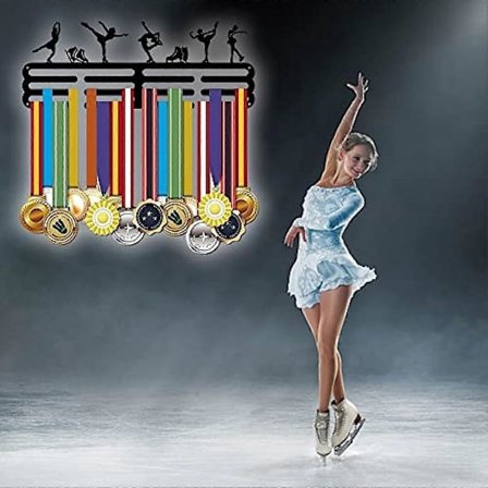 1 sett Figur Skøytemedalje Visningsholdere Svart Solid Stål Medaljehengere Over 60 Medaljer Jenter Vegg (FMY)