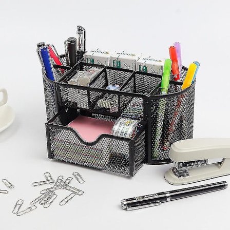 Skrivebordstilbehørs Organizer Caddy Mesh Opbevaringskurve Metal Mesh Desktop Fil Sorter Organiser, Sort