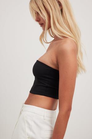 NA-KD Basic Sömlös Tub-topp - Crop Tops - Svart - Large