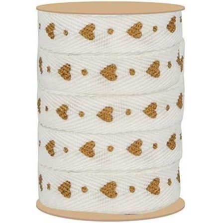 Dekorativt band - ARTEMIO - Gyldne hjerter - 1 cm x 5 m - Satin - Bröllop