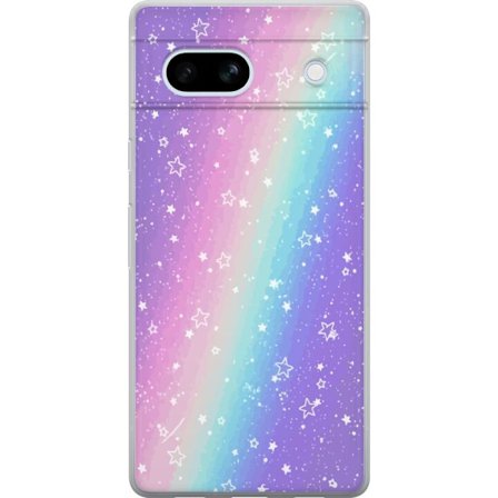 Kompatibel Mobilcover til Google Pixel 7a Rainbow-farvet pastelbaggrund med hvide stjerner og glitrende prikker i blød overgang