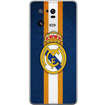 Kompatibelt Mobildeksel til Xiaomi 13 Pro Real Madrid klubbmerke med kongelig krone mot blå bakgrunn med gule og hvite striper