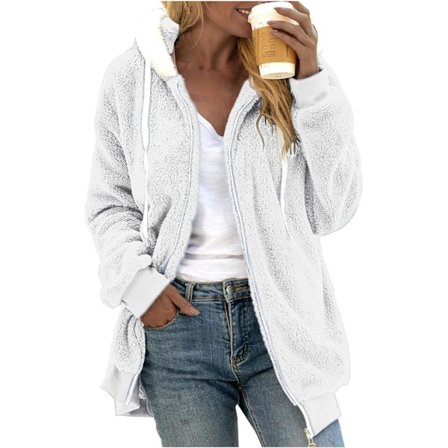 Hupullinen takki naisten teddy-fleece-takki siirtymätakki hupulla taskuilla vetoketju syksy talvi plyysi takki fleece-takki talvi
