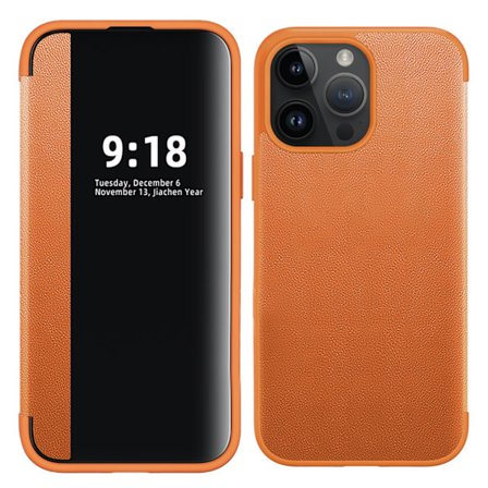 iPhone 15 Pro Max Smart flipfodral med spegelfönster och SIM-fack