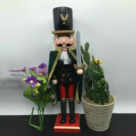 38CM Træ Nøddeknækker Soldat Håndværk Valnød Dukke Legetøj Julepynt Gave (Grøn)