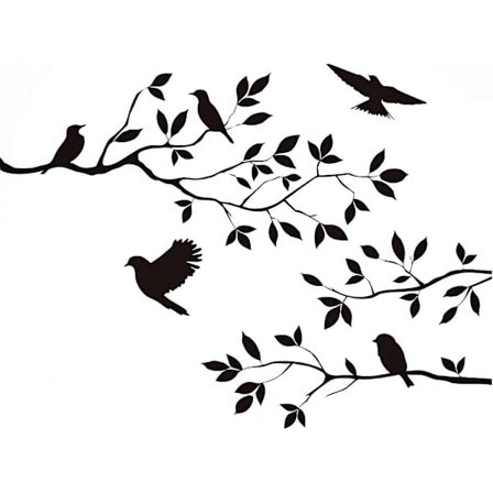Sorte Blomster Træer Fugle Vægklistermærker til Hjemmet-FA7-