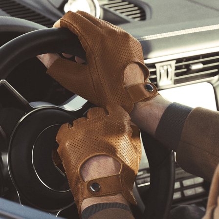 Guantes de cuero de Oveja para conducir-Sin dedos -Marrones Bryson para hombres - Guantes de conducir