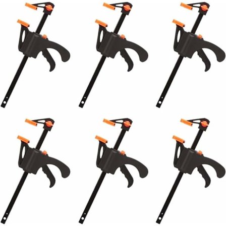 6-pakke F-formede klemmer, klemme med rask og enkel klemming, håndverktøy for snekring, treddør (4 tommer)