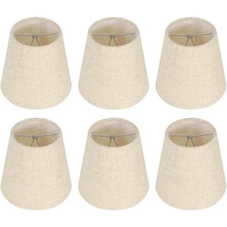 Kampanj, Set med 6 små lampskärmar, lampskärm i säckväv, klämma på glödlampa för bordslampa och golvlampa, beige nordisk ljuskrona lampskärm 3,5 x 5.