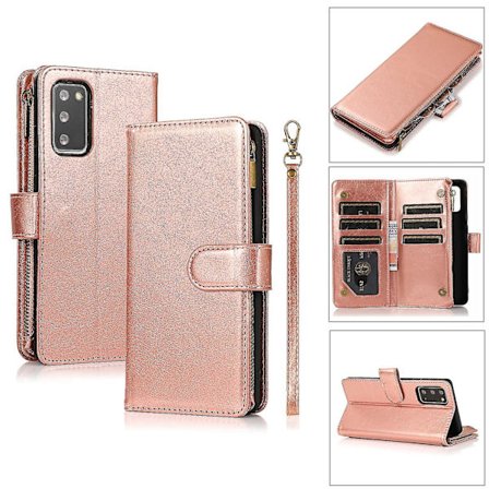 Uusi lompakkokotelo yhteensopiva Samsung Galaxy S20fe:n kanssa, vetoketjullinen lompakko 9 korttipaikalla, ranneke, jalusta, magneettinen läppä 