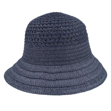 Seeberger - Blå bucket Hatt - Bell-shaped Paper Straw Hat With Mixed Trimmings Navy Bucket @ Hatstore