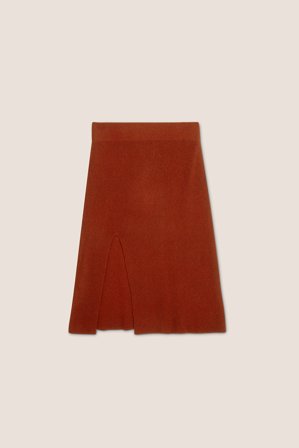 Soft Goat - Side Split Skirt - S - Cognac